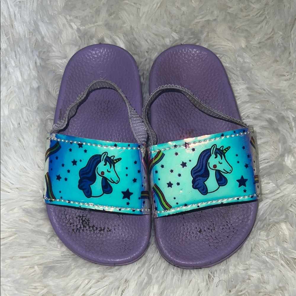 ♥️ Whimsical Purple and Blue Sandals with Glittery Unicorn Design